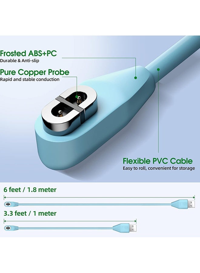 دبليو أف أف أو عبوة من 2 - كابل شحن مغناطيسي بطول 3.3 قدم / 6 قدم لسماعات Aftershokz Aeropex AS800 و Shokz OpenRun و Pro و Mini و OpenComm لاستبدال كابل الشحن، كابل شاحن USB بالمغناطيس لتوصيل العظم - أزرق - Image 2